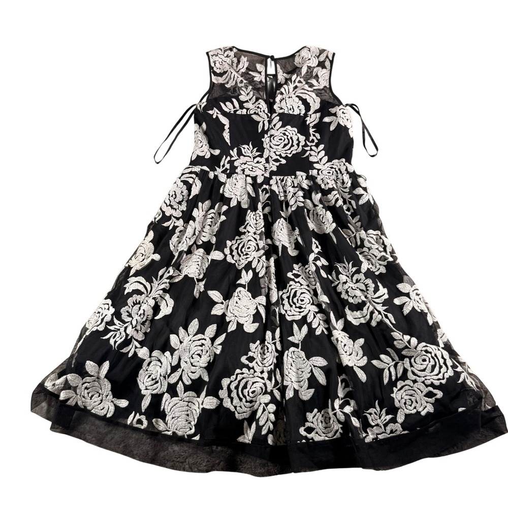Eliza J Black White Floral Embroidered Mesh Fit Flare Dress Coquette Evening 10 - Picture 10 of 14